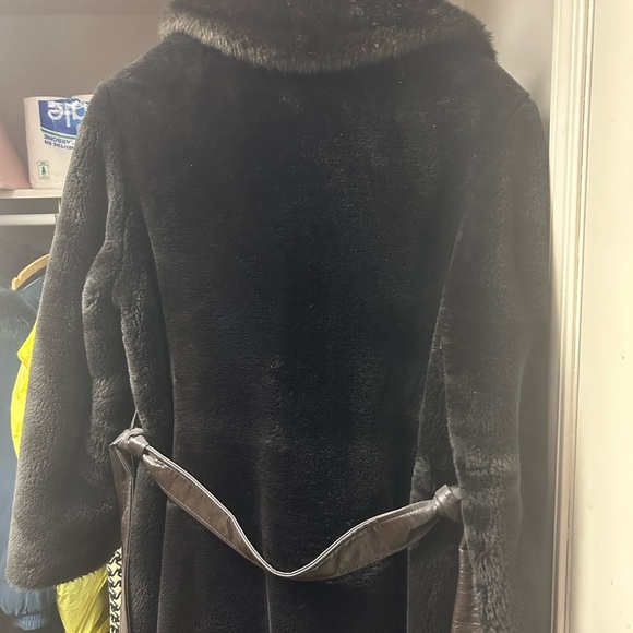 STERLING STALL CANADA Vintage MOB WIFE Chocolate Double Breasted Faux Fur S 12 - Picture 10 of 12